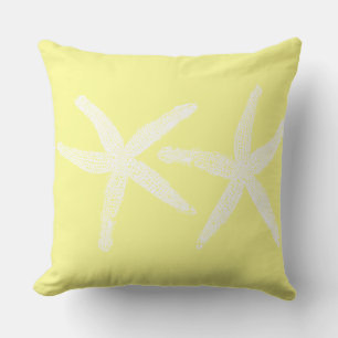 White Starfish Pastel Yellow Sunshine Beach Cotton Throw Pillow