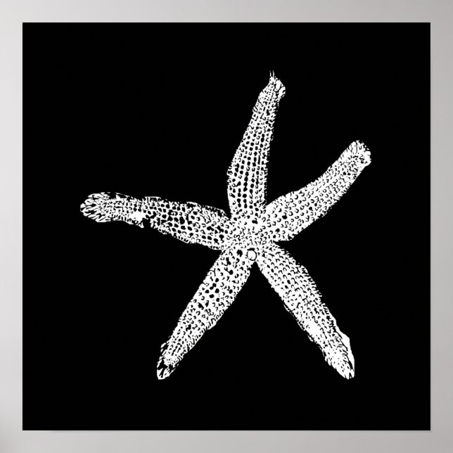White Starfish Pattern Black Custom Color Elegant Poster (Front)