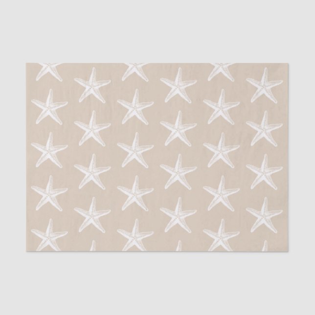 White Starfish Pattern Coastal Nautical Tissue Paper (Front)