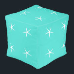 White Starfish Patterns Beach Teal Christmas Gift Pouf<br><div class="desc">Printed with white starfish patterns in light teal blue background. You may change the background colour as you wish!</div>