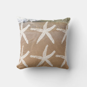 White Starfish Patterns Nautical Sandy Beach Ocean Outdoor Pillow