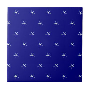 White Starfish Patterns Navy Blue Custom Nautical Tile