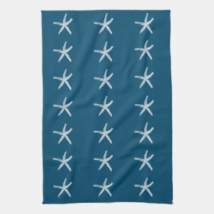 White Starfish Patterns Ocean Blue Custom Colour Kitchen Towel