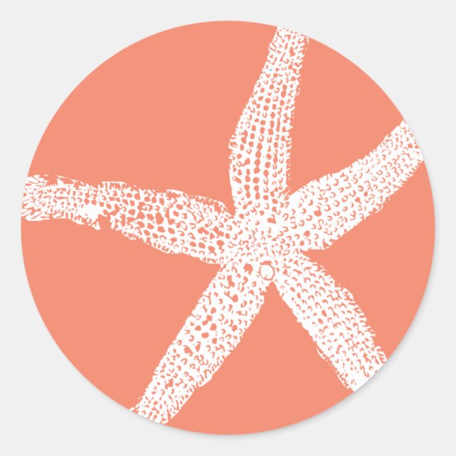 White Starfish Patterns Salmon Pink Orange Cute Classic Round Sticker (Front)