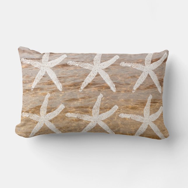 White Starfish Patterns Water Nautical Sandy Beach Lumbar Pillow (Front)