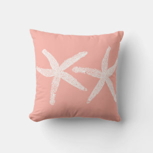 White Starfish Salmon Pink Orange Beach Trendy Outdoor Pillow
