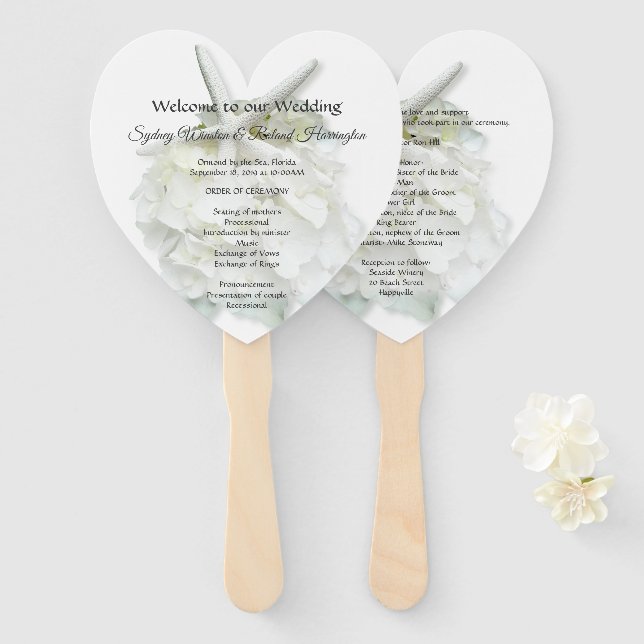 White Starfish Wedding Fan Hydrangea Flowers (Front and Back)