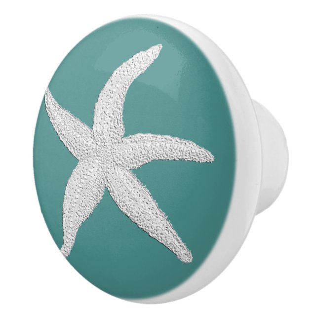 White Starfish & Your Background Colour Ceramic Knob (Right)