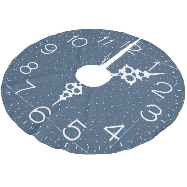 White Stars Clock Brushed Polyester Tree Skirt (Angled)