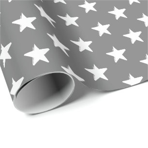 White Stars, Grey Winter Holidays Christmas Wrapping Paper