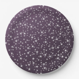 white stars in purple paper background  plate