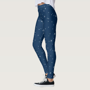 White Stars Navy Blue Background Leggings
