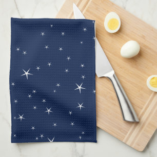White Stars Navy Blue Background Pattern Kitchen Towel