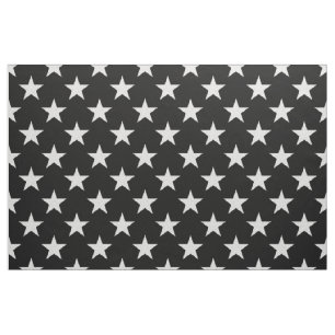 White Stars on Black Background Fabric