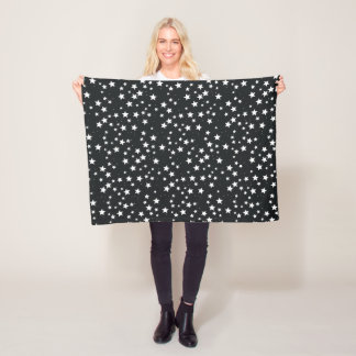 White Stars on Black Background Fleece Blanket