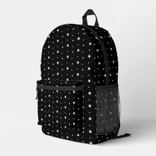 White Stars On Black Printed Backpack