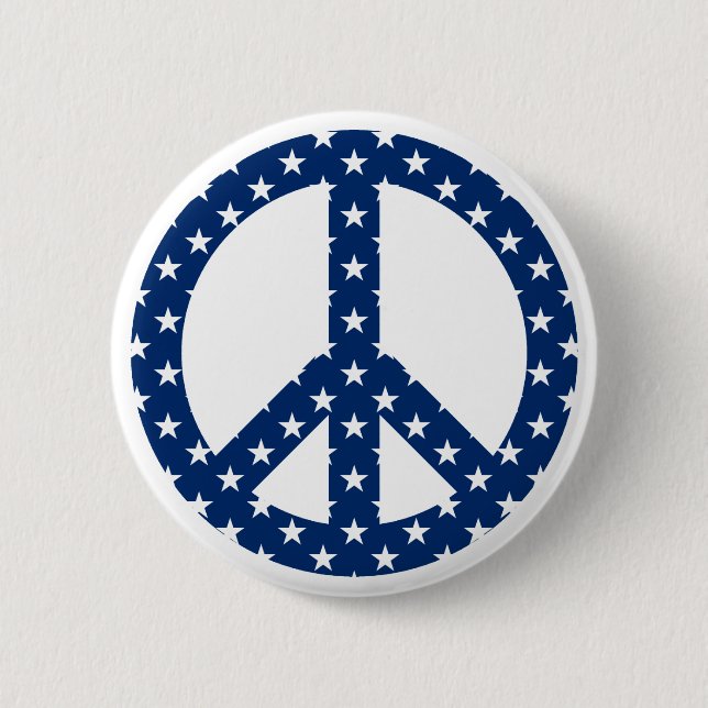 White Stars on Blue Peace Symbol 2 Inch Round Button (Front)