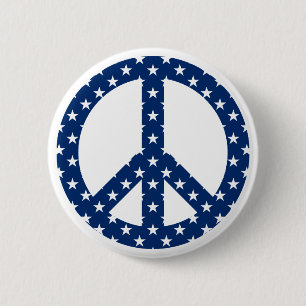 White Stars on Blue Peace Symbol 2 Inch Round Button