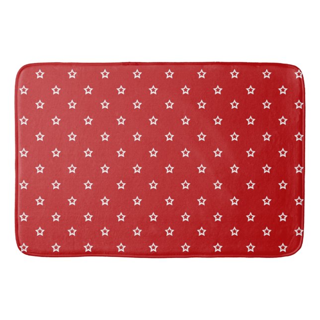 White Stars on Bright Red Bath Mat (Front)