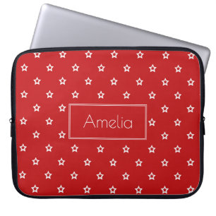 White Stars on Bright Red Personalised Laptop Sleeve