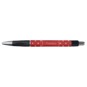 White Stars on Bright Red Personalised Pen