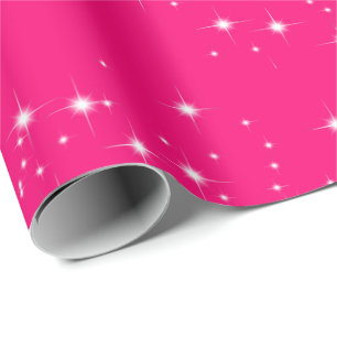 White Stars on Hot Pink Wrapping Paper