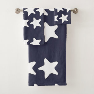 White Stars On Navy Blue Bath Towel Set