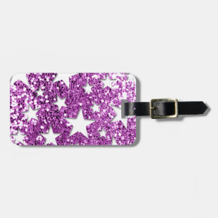 White Stars on Pink Glitter look Luggage Tag