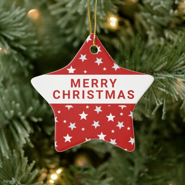 White Stars on Red Christmas Holidays Ceramic Ornament (Tree)