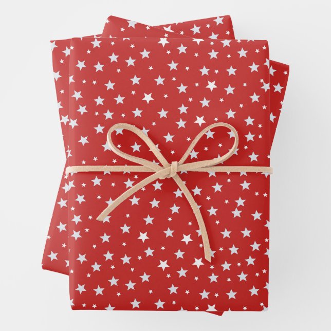 White Stars on Red Christmas Holidays  Wrapping Paper Sheet (In situ)