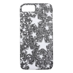 White Stars on Silver Glitter Look Case-Mate iPhone Case