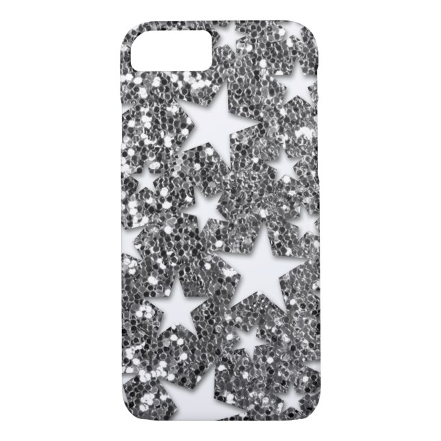 White Stars on Silver Glitter Look Case-Mate iPhone Case (Back)