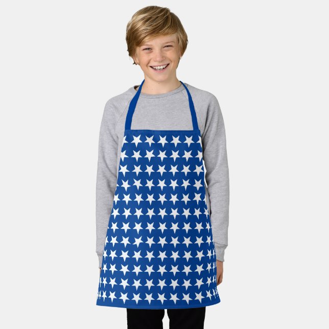 White Stars Pattern on Blue American Flag Theme Apron (Worn)