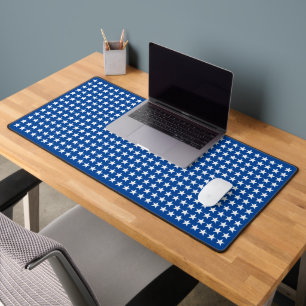 White Stars Pattern on Blue American Flag Theme Desk Mat