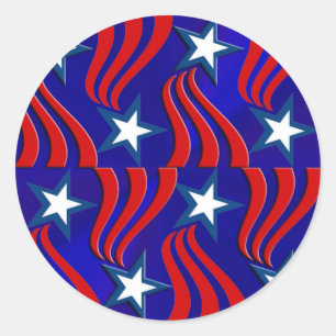 White Stars, Red Stripes and Blue Background Classic Round Sticker