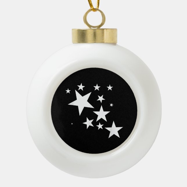 White Stars Star-Pattern-Design Costume Gift Ceramic Ball Christmas Ornament (Front)