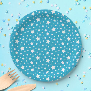White Stars with Editable Background Colour Paper Plate