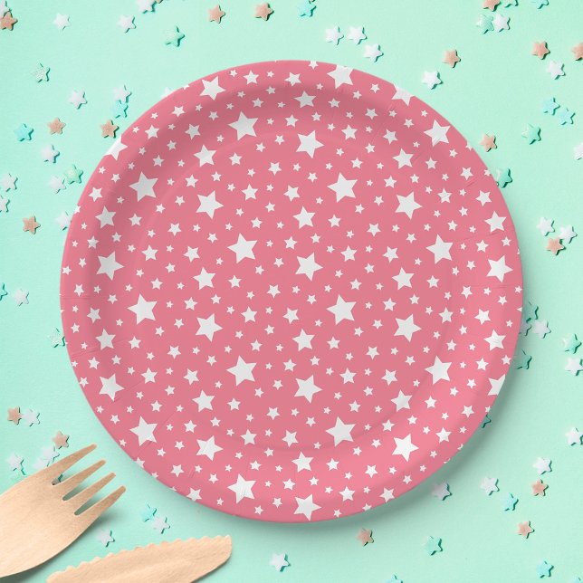 White Stars with Editable Background Colour Paper Plate (Creator Uploaded)