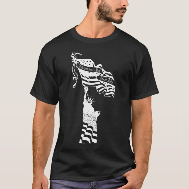 White Statue of Liberty American Flag 4th of July T-Shirt (Front)