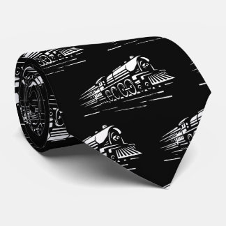 White Steam Train Engine on Black Tie