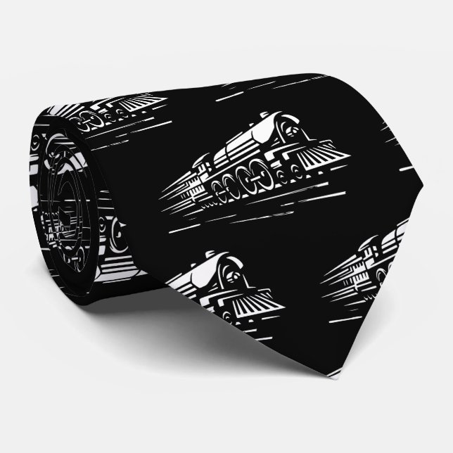 White Steam Train Engine on Black  Tie (Rolled)