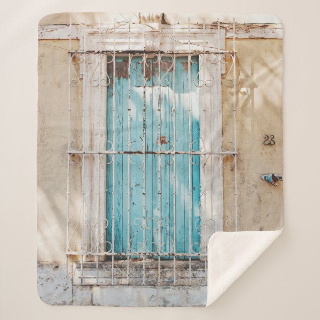 White steel window grill sherpa blanket (Front)