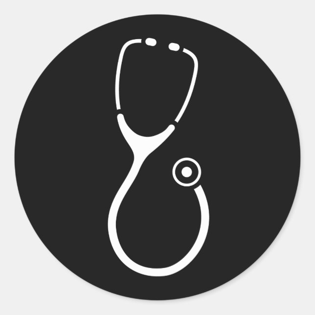 White stethoscope logo on black doctor sticker (Front)