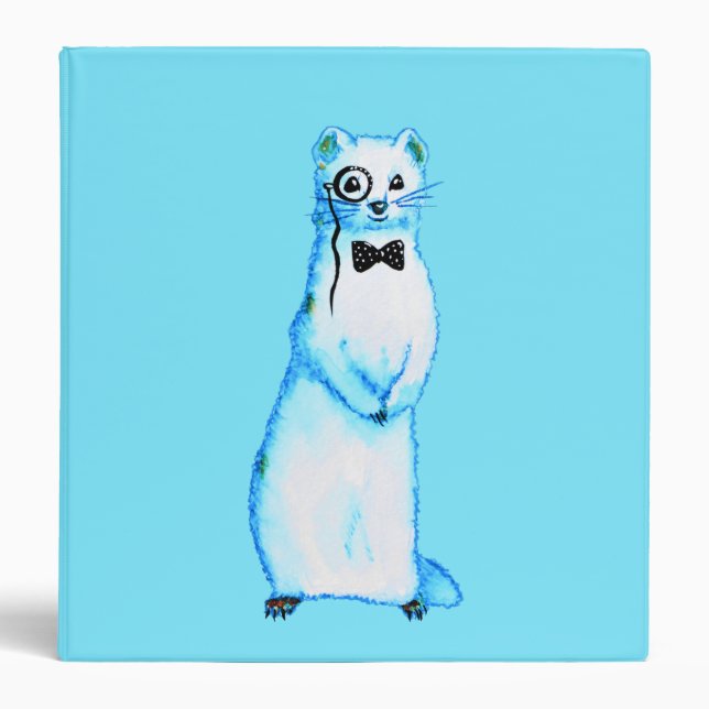 White Stoat Ermine Cute Ferret Lover Art Binder (Front)