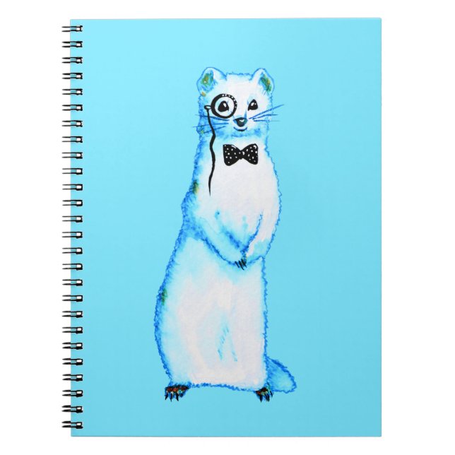 White Stoat Ermine Cute Ferret Lover Art Notebook (Front)