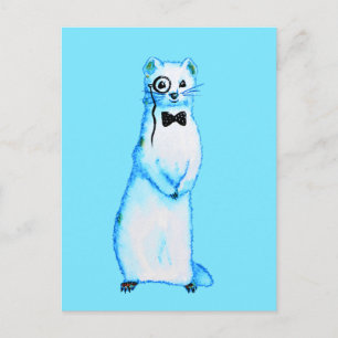 White Stoat Ermine Cute Ferret Lover Art Postcard