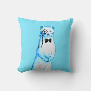 White Stoat Ermine Cute Ferret Lover Art Throw Pillow