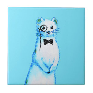 White Stoat Ermine Cute Ferret Lover Art Tile