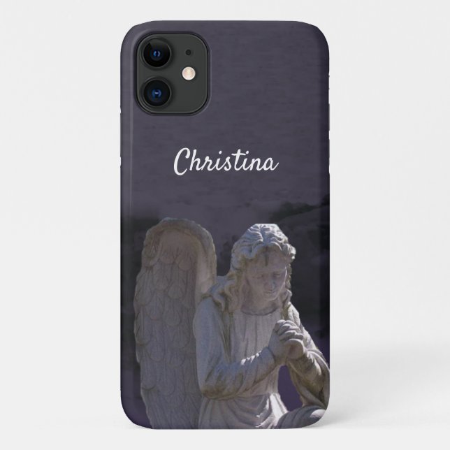 White Stone Christian Angel Statue Deep Purple Case-Mate iPhone Case (Back)