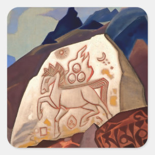 “White Stone - Horse of Happiness” by Nicholas Roe Square Sticker